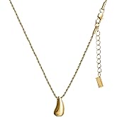 Elegatto Dewy Pendant 18K Gold Plated Necklace for Women | Polished Gold-Plated Stainless Steel | Teardrop Necklace with Rope Chain | Women's Designer Jewelry