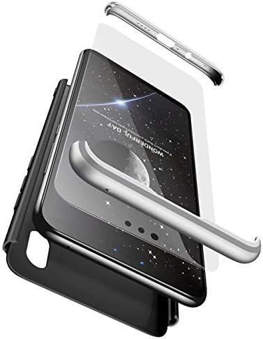 HUOCAI for Huawei Y9 2019/Enjoy 9 Plus Case 360° Protective Cover PC Hard Shell Anti-Shock Anti-Scratch Bumper 3 in 1 design Matte Phone cover case (Silver Black) +Tempered glass film