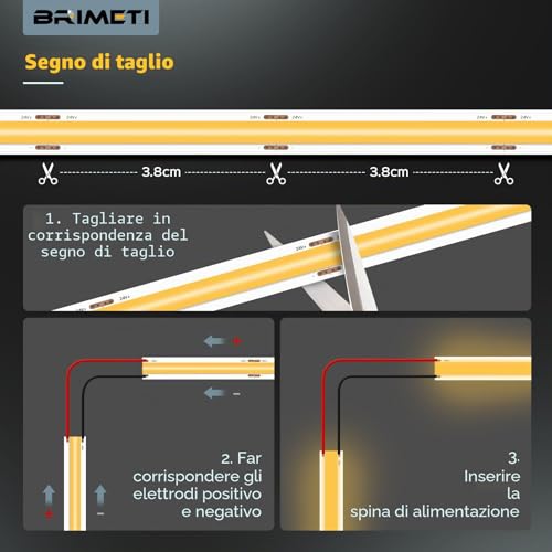 BRIMETI COB LED Strip 24 V 10 m LED Light Inner Tube Self-Adhesive 4000 K Natural White 320LEDs/M Strip Tape Width 8 mm for Kitchen, Living Room, Bar Parties (No Power Supply)