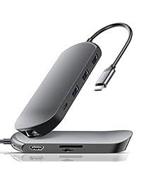 Concentrador USB C, Adaptador USB C, VOTECH 8 en 1 Dongle Thunderbolt 3 con 4K HDMI, Puerto de carga tipo C, Ethernet, 3 puertos USB 3.0, Lector de tarjetas SD TF para MacBook Pro 2018 y más dispositivos USB C, Gris