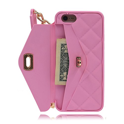 iPhone 7 Plus 5.5” Case, BENKER Multi-functional Upscale Silicone TPU Wallet Purse Phone Shell Case with Shoulder Chain Strap - Pink