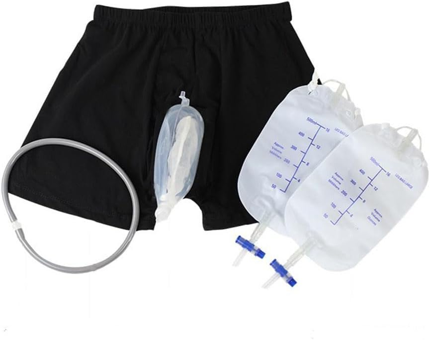 Photo 1 of Wearable Men's Urinal Urinal System Wearable Urinal for Men with 2 Collection Urine Bag Reusable Portable Silicone Urinal Male Incontinence Device with Elastic Waistband for Men Elderly Bedridden (M)