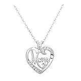 Bling Stars Mother's Day Gift Engraved MOM Clear Crystal Heart Love Pendant Necklace (Jewelry)