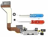 Iphone 4 Dock Connector USB Charging Port Flexcable Black Microphone Home Button and Loudspeaker Connector installed incl. 2 x screwdriver by MMOBIEL