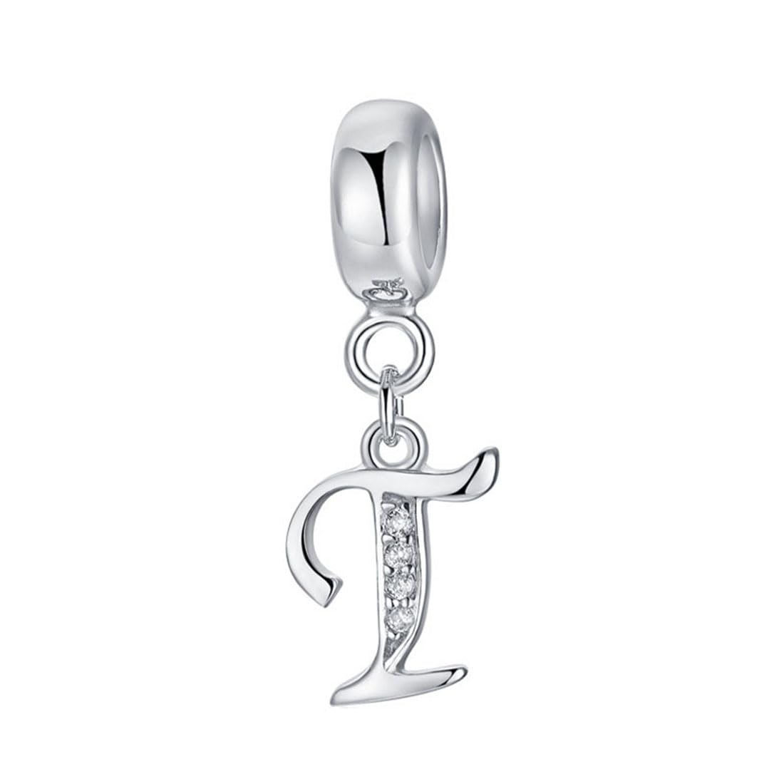 925 Sterling Silver Letter Charm Beads Alphabet Charms T Charm Anniversary Charm Words Charm fits Pandora Charms Bracelet (T)