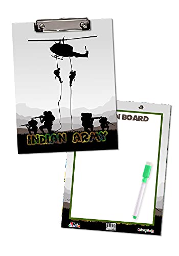 Indian Army Print Exam Pads Design 2| 2 in 1 Clip Boards|Writing Pads with Whiteboard and Marker for Birthday Return Gifts for Kids|Forms Holder
