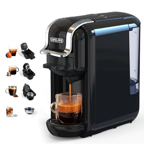 Cafelffe MK-603 Capsule Coffee Machine, 19 Bar 4-in-1 Hot/Cold Espresso Maker, Compatible Nes*/DG* Pod/Coffee Powder, 220V Volts, Fast Brew, Compact for Home/Office - Easy Clean,Black