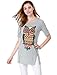 Allegra K Women Short Sleeve Cartoon Owl Prints Side Split Loose Fit Shirt, Light Grey, Medium / US 10