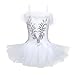 TiaoBug Kids Girl Sequins Beads Ballet Dance Tutu Dress Leotard Performance Swan Ballerina Costume with Gloves Hair Clip Set White 10-12