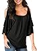 BBX Lephsnt Women's Summer Cold Shoulder Ruffle Sleeve Loose Stretch Tops Tunic Blouse Shirt