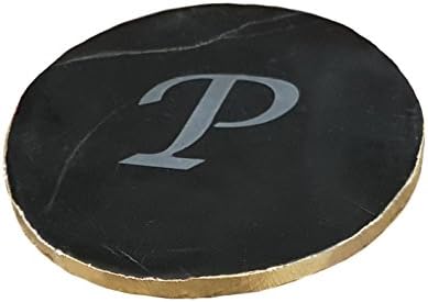 Nikita By Niki® Personalised Monogram Initial Black Solid Agate Coaster (Gold)