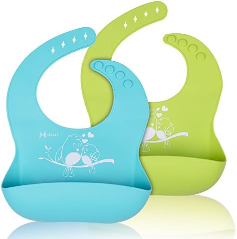 Silicone Baby Bibs and Toddler Bib, Waterproof Baby Girl Boy Bibs,Silicone Bib With Pocket Unisex, 2PK Christmas Gift