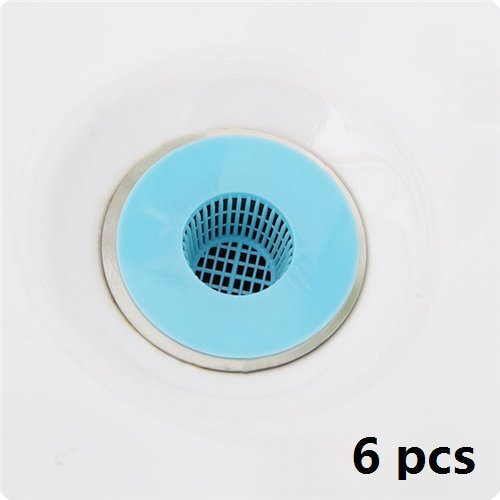 Stock Show 6Pcs Practical/Creative/New Free Size Plastic Sink Drain Strainer Hair Catcher, Blue