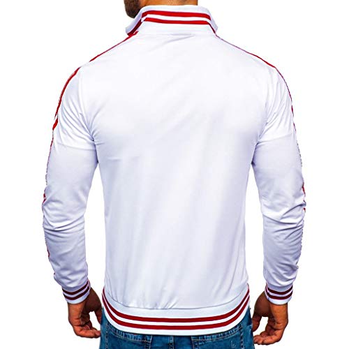 iYYVV Fashion Mens Autumn Winter Zipper Sportswear Patchwork Jacket Slim Long Sleeve Coat White