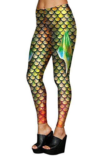 COCOLEGGINGS Womens Mermaid Fish Scale Print Stretchy Shiny Gradient Leggings