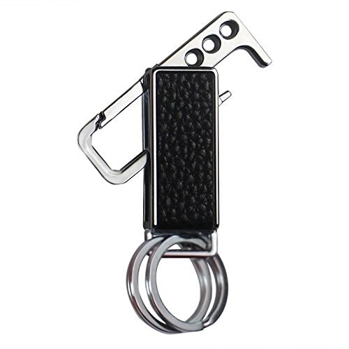 BestBuddy Bottle Opener Keychain with Detachable Split Dual Key Rings, Stainless Iron with PU Leather, Black