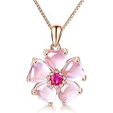 Neeshka Sweet Cherry Peach Blossom Pink Rose Red Stone Women Necklace Spring Fashion Beautiful Necklace Flower Rose Gold