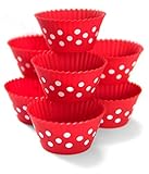 Maubi Creations 12 Pack Polka Dot Reusable Silicone Cupcake Baking Molds