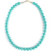 XZE Turquoise Magnesite Bead Strand Necklace for Women,Semi Diamond Choker Necklace for Women, Toggle Clasp Summer Necklace