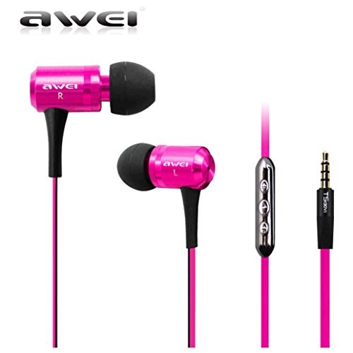 CreazyÂ® 2016 New Awei ES-130VI In-Ear Stereo Earphone Headphone With Mic For APPLE HTC Samsung (Hot pink)