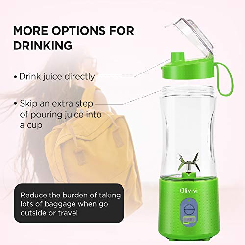 Olivivi Portable Blender, Multifunctional Personal Blender Mini Smoothie Blender 6 Powerful Blades, 4000mAh Rechargeable USB Juicer Cup Bottle with strainer Cleaning Brush for Travel BPA Free Green