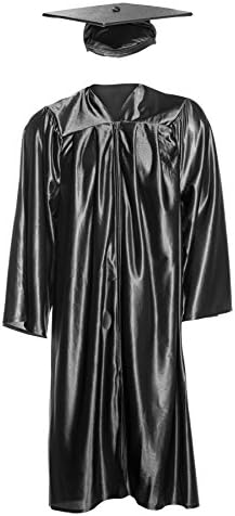 Adult Shiny Black Graduation Gown Set, Includes 100% Polyester Pleated Gown with a Full Zipper Front and Cap