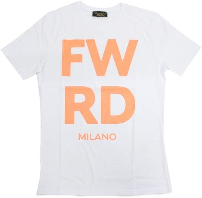 Amazon フォワードミラノ Forward Milano メンズ クルーネック 半袖 ｔシャツ ロゴ ラメ カットソー トップス ホワイト オレンジ イタリア T Shirt カジュアル Ma054 Tシャツ カットソー 通販