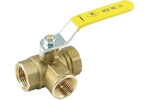 Nigo Industrial Co. 180SS Series 3-Way (L-PORT) Forged Brass Ball Valve, Lever Handle, NPT Female, Full Port 400WOG (1/4")