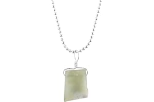Raw Natural Green Jade Gemstone Pendant Necklace, Rough Slices Stones, Healing Crystals, Silver Plated Chain, Gift for Women,