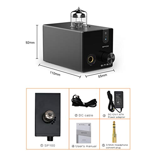 SMSL SP100 Tube Headphone Amplifier Desktop HiFi Amplifier 6N3 Tube for 6.35mm 3.5mm Headphones (Black)