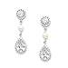 Mariell Handmade Freshwater Pearl Bridal Wedding Earrings with Round CZ Halos and Pear-Shaped Teardrops