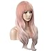 BERON Pink White Mix Wig Long Wavy Wig with Bangs Synthetic Wig Long Wig Pink White Wigs for Cosplay Costume Party with Wig Cap