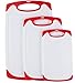 Premium Plastic Cutting Board Set By Wahilulu - 3 pc Non-Slip Kitchen Essential Chopping Board Kit - Dishwasher Safe - Non-Slip Rubber Ends & Handles - Anti-Drip Juice Groove Lip (Large, Red) primary