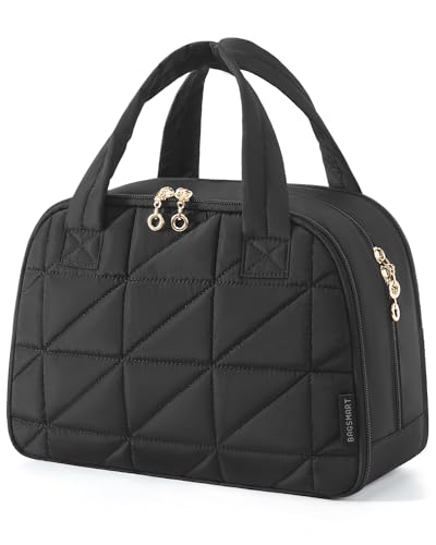 BAGSMART Travel Toiletry Bag, Large Wide-open Travel Bag for Toiletries, Puffy Makeup Cosmetic Travel Bag with Handle-Black