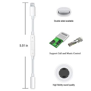 Lightning to 3.5mm Headphone Jack Adapter for iPhone 7/7 Plus/X/10/8/8 Plus/iPad iPod Converter 3.5mm Earphone Lightning Adaptor Accessories Support iOS 10.33 /11.2 and Later(White) from Leantuq