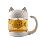 Carlie Cute Cat Glass Cup Tea Mug With Fish Tea Infuser Strainer Filter