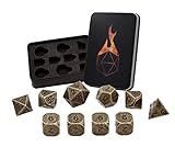 Forged Dice Co. Metal Polyhedral Dice (Set of 10 Polyhedral (Extra D6s) w/Tin, Thieves Gold Set of 10 Polyhedral (Extra D6s) w/Tin)