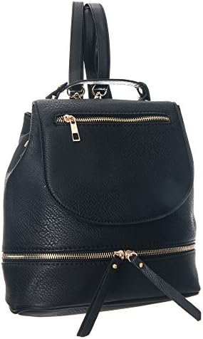 XB HANDBAG Trendy Ladies Girls' Day-pack Purse Causal Shoulder Bag School Bag Chic Causal Faux Leather Backpack (Black)