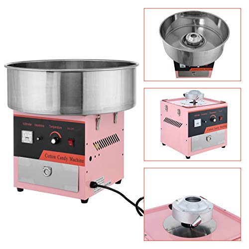 20" Commercial Electric Cotton Candy Machine Candy Floss Maker with Sugar Scoop and Big Drawer Pink