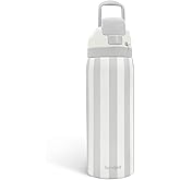 Stripe Insulated Stainless Steel Water Bottle with Straw for Sports and Travel, 32oz, Gifts for Women Girls Friends Teens Birthday Christmas (Grey)