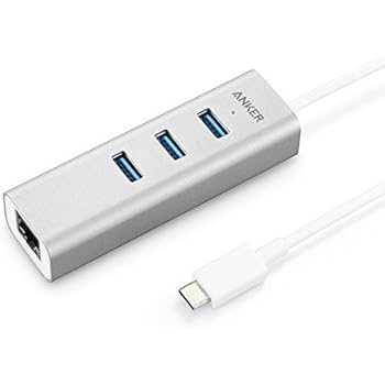 Anker 3-Port USB-C to USB 3.0 Aluminum Portable Data Hub, with 10 Mpbs, 100 Mbps, 1000 Mbps, or 1 Gigabit Network Adapter with Ethernet Port, for MacBook Pro 2016, ChromeBook, XPS and More