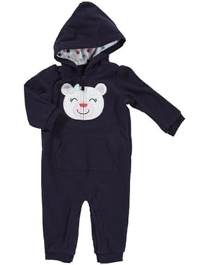 Hooded Microfleece Jumpsuit - Navy Bear- 24 Months