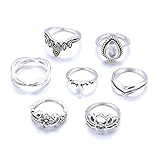 Rings Set for women,Mandystore 5pcs/Set GirlsBohemian Vintage Silver Stack Rings Above Knuckle Blue Rings Set (Silver)