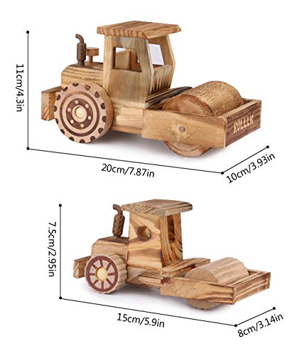 Dedoot Wooden Road Roller Model Decor 2 Pcs Wood Road Roller Construction Steamroller Truck Construction Vehicle Rollers for Gift Home Decor Tabletop Ornament