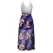 Famulily Women's V-Neck Lace Patchwork Irregular Hem Halter Floral Maxi Dress (Small, Blue)