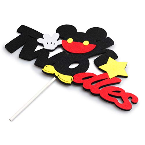 MALLMALL6 Mickey Two Birthday Cake Topper Twodles Mickey Birthday Party Supplies Cute Cake Decorations Two Years Old Mickey Themed Birthday Party Favors for 2nd Toddlers Baby Boys Girls