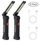 LED Work Light, COB Rechargeable Magnetic Work Lights, 360°Rotate and 5 Lighting Modes Portable Handy Flashlight Inspection Light for Car Repair, Household and Emergency Use, 2 Pack-Large
