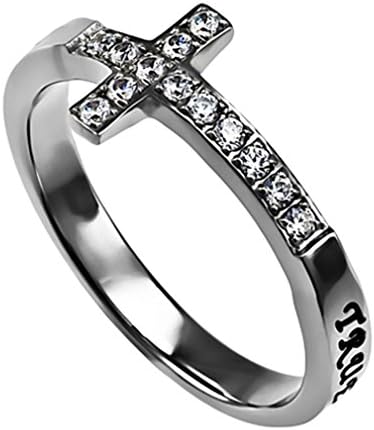 True Love Waits Ring Sideways Cross Purity, Christian Chastity Ceremony, Stainless Steel