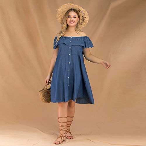 CCatyam Plus Size Dresses for Women, Skirt Off Shoulder Solid Button Sexy Casual Party Fashion Blue