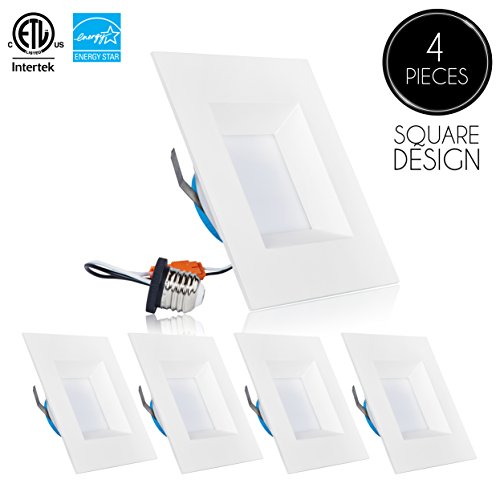 Parmida (4 Pack) 6 inch Dimmable LED Square Retrofit Recessed Downlight, 12W (100W Replacement), 950lm, 4000K (Cool White), ENERGY STAR & ETL, LED Ceiling Can Light, LED Trim